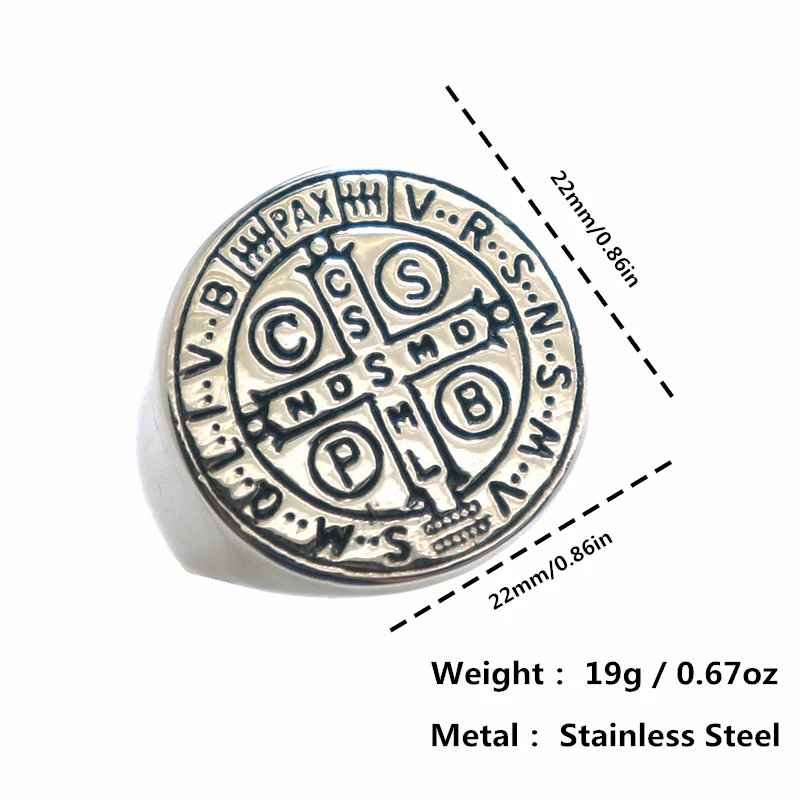 

Unisex CSPB CSSML NDSMD Saint Benedict of Nursia Catholic Church Christianity Jesus Silver Cross Simple Ring Newest