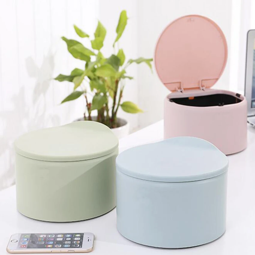 

1pcs Tabletop pressing and covering type circular garbage can round desktop trash can 3 colors 19.8*12.5cm