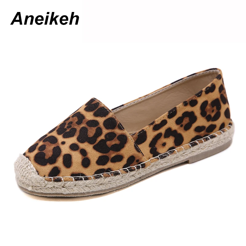 

Aneikeh 2019 Luxury Design Horsehair Women Loafers Hemp Bottom Flats Casual Shoes Women's Espadrille Sexy Leopard Zapatos Mujer