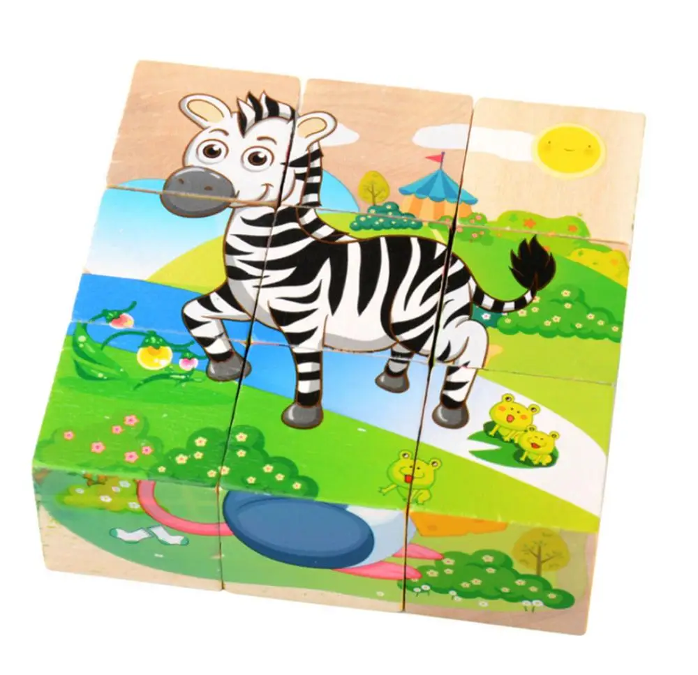 

High Grade Six-face Picture Wooden Jigsaw 3D Puzzle Toys Children's Early Educational Toy Cube Jigsaw Puzzle Baby Kids Gifts