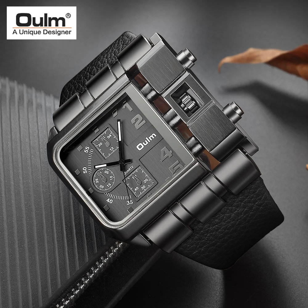 

Oulm 3364 Big Square Dial Watches Men Luxury Brand Sport Male Quartz Watch Wide PU Leather Men's Wristwatch relogio masculino