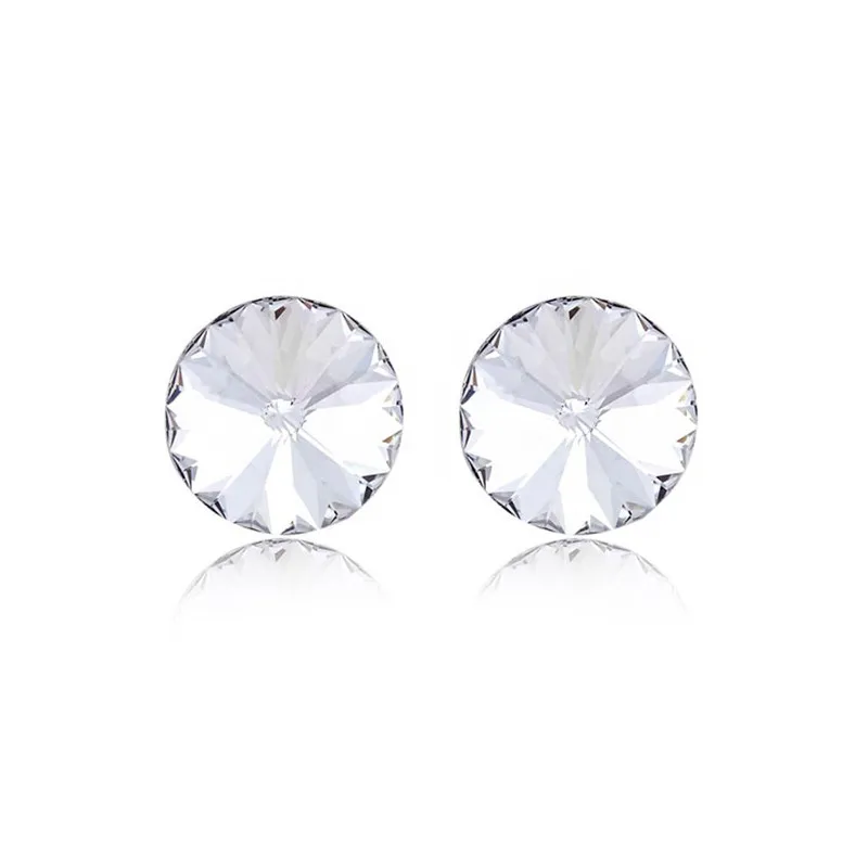 

Round Stud Earrings For Women AAA+ Austrian Crystal Rosy Earrings Pendientes Mujer Moda Earring