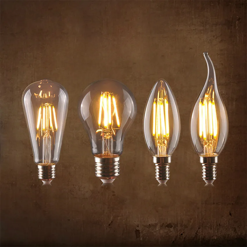 

Edison LED Filament Bulb 220V E27 E14 C35 A60 ST64 Bulb Energy Saving Lamp Chandelier Lighting Retro Decoration Candle light