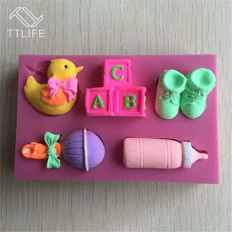 

TTLIFE Duck Bottle Nipple Alphabet Block Shoes Baby Toy Series Silicone Mold Fondant Cake Cookware Mould Dessert Decorating Tool
