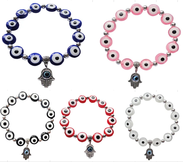 Hot New Fashion Mixed Color Lucky Bracelet Blue Evil Eye Round Beads Wearing rope Bracelets With Hamsa Hand Protection Women D14 | Украшения