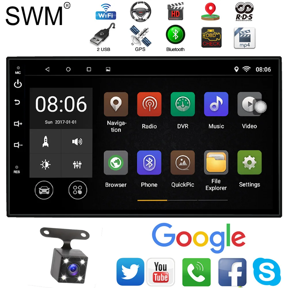 

SWM 2din Android 7.1 Car Radio Touch Screen RDS Quad Core 2 Din Auto Radio GPS Navigation Bluetooth Mirror Link Autoradio USB