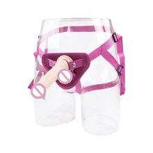 Womens Leather Chastity Pants Thong Underwear Bandage Sexy Panties Strapon With Penis Dildo Fetish Body Harness Couples Toys