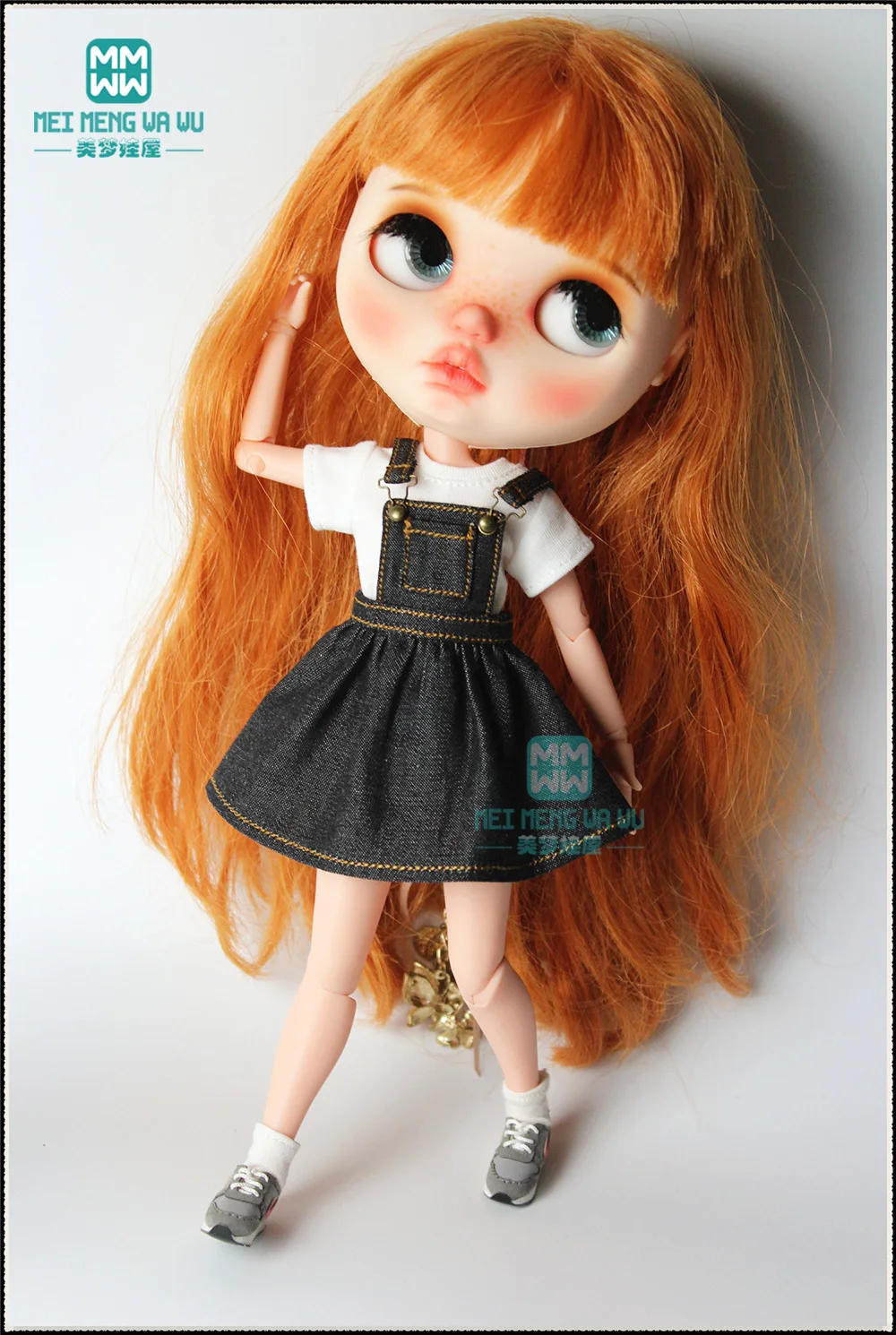 1PCS Blyth Doll Clothes Fashion plaid strap Dress, T-shirt for Azone OBitsu FR 1/6 Doll