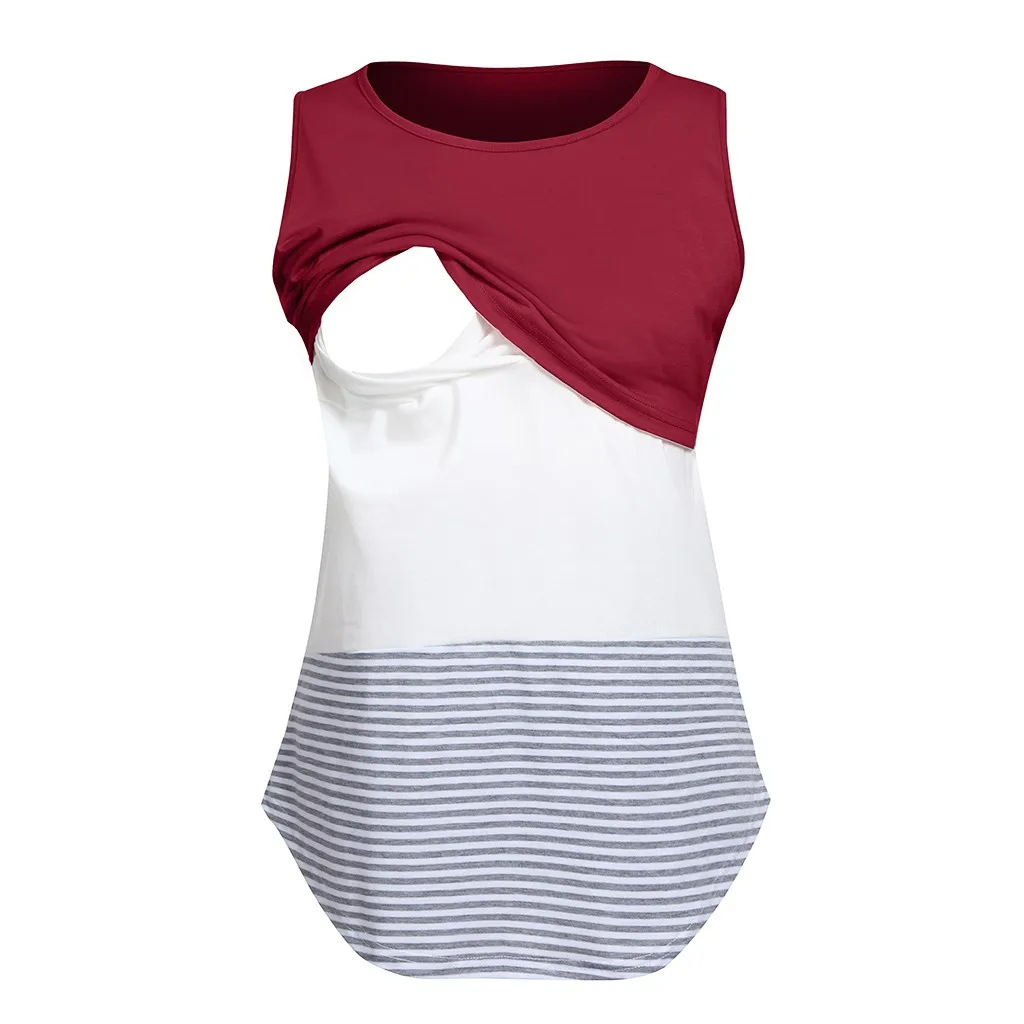 MUQGEW женская пижама для беременных Одежда для беременных без рукавов полосатая блузка одежда# CL30 - Цвет: RD