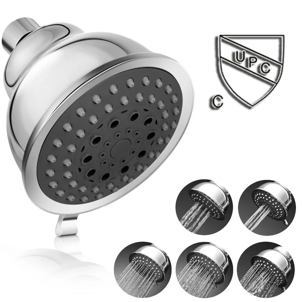 

High Pressure Shower Head 4' Anti leak Anti clog 5 Function Chrome Showerhead Adjustable Metal Swivel Ball Joint with Filter