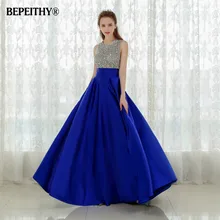 Vestido Longo Royal Blue Long Evening Dress 2016 Crystal Top Vintage Prom Dresses Robe De Soiree Fast Shipping With Pocket