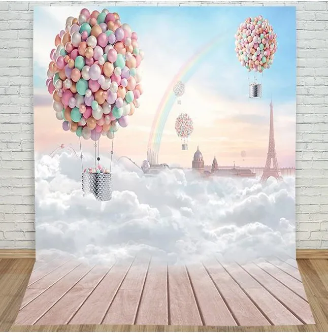 

Hot Air Balloon Rainbow Eiffel Tower Backgrounds Vinyl cloth High quality Computer printed newborn baby photo backdrop