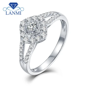 

LANMI Real SI Clarify Bling Diamond Wedding Rings for Women Solid 18K White Gold Solitare Fine Jewelry for Valentine's Day Gift