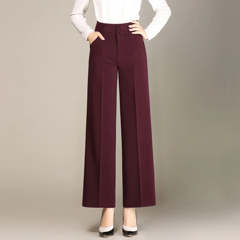 Новые женские повседневные широкие брюки, женские укороченные штаны с высокой талией на осень, однотонные прямые офисные женские брюки 3XL 6XL - Цвет: Zaohong