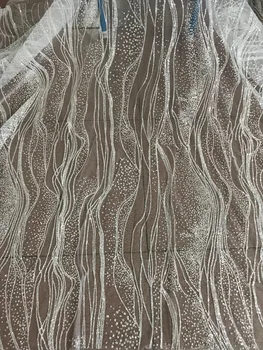 

French tulle net lace material African net lace fabric beautiful david-71102 with white glued glitter tulle lace fabric