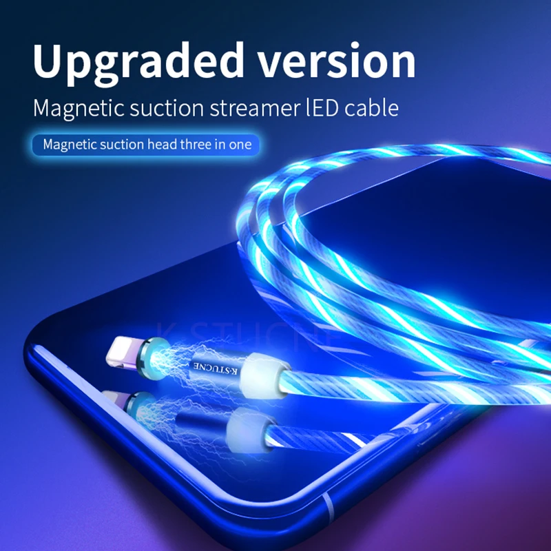 

Visible Flowing Glowing Magnetic Mircro USB/Type-C Smart Charging Data Lighting Cable for iPhone LED Flowing Luminous line