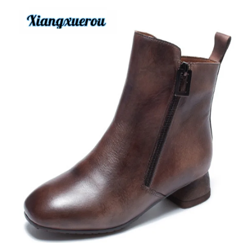 

Xiangxuerou Women's autumn/winter 2018 vintage leather boots with low tops