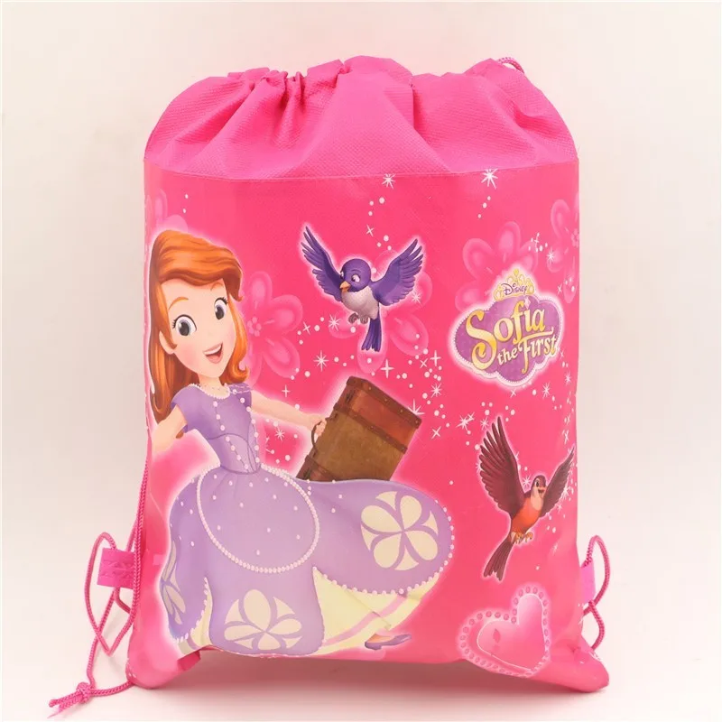 

1pc Pink Non-Woven Fabric Decoration Drawstring Bag Gift Bag Birthday Party Kid Favor Sofia Princess Baby Shower Backpack decor