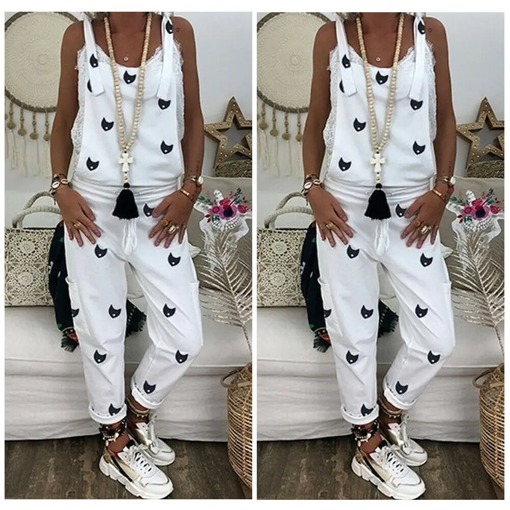 Fashion Women's Casual Loose Jumpsuit Dungarees Playsuit Strappy Baggy Romper Loose Long Pant Trousers Overalls