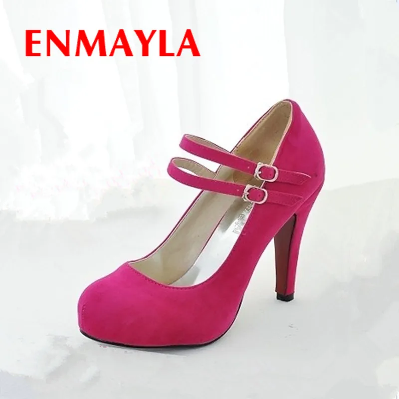 

ENMAYLA New Fashion Sexy Red Shoes Woman High Heels Round Toe Buckle Strap Spring and Autumn Pumps Wedding Shoes Size 34-39