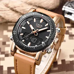 LIGE новый для мужчин s часы лучший бренд класса люкс кварцевые двойной дисплей Спорт водостойкий для мужчин бизнес кожа часы Montre Homme