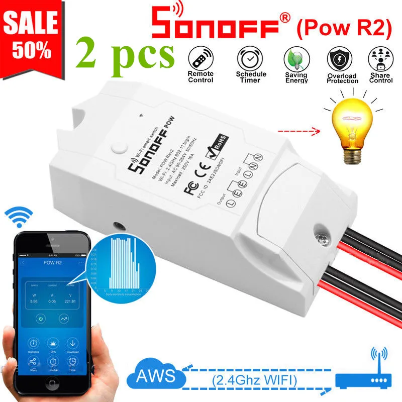 16A Sonoff Pow R2 WiFi беспроводной переключатель ВКЛ/ВЫКЛ умный дом с функцией измерения энергопотребления в реальном времени прибор дистанционного управления