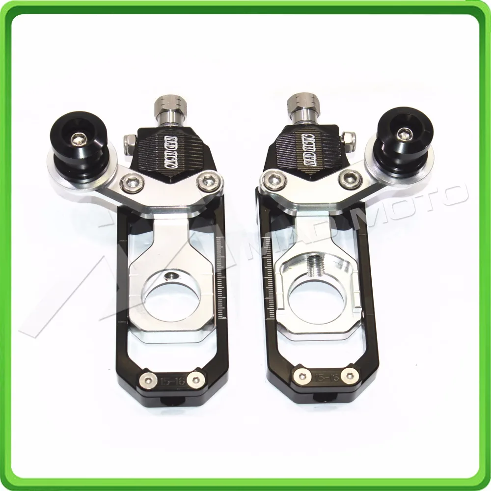 Motorcycle Chain Tensioner Adjuster with bobbin fit for APRILIA RSV4 2009 2010 2011 2012 2013 2014 Black & Silver (2)