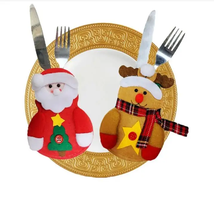 

10pcs Christmas Decorations for Home Party Table Cutlery Bags Snowman Santa Claus Tableware Holder Pocket Navidad Natal Ornament