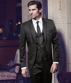 

High Quality Black Grey 3 Pieces Wedding Suits for Men (Jacket+Pants+vest+tie) Men Suits Groom Tuxedos Groomsman Suits