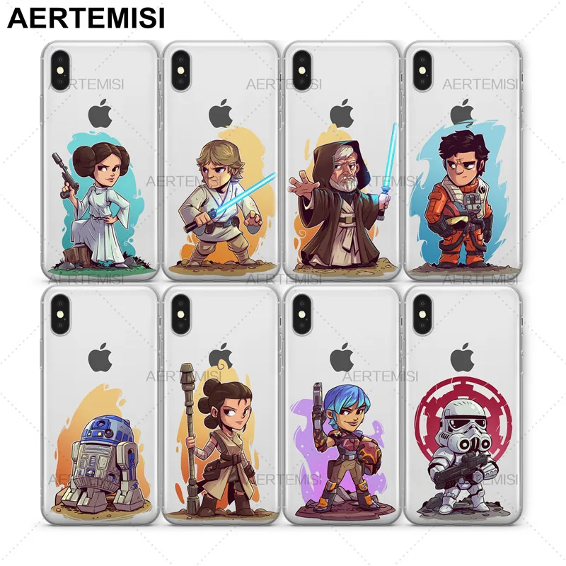 

Aertemisi Princess Leia Luke Skywalker Obi-Wan Kenobi Poe Dameron R2D2 Clear TPU Case Cover for iPhone 5 5s SE 6 6s 7 8 Plus X