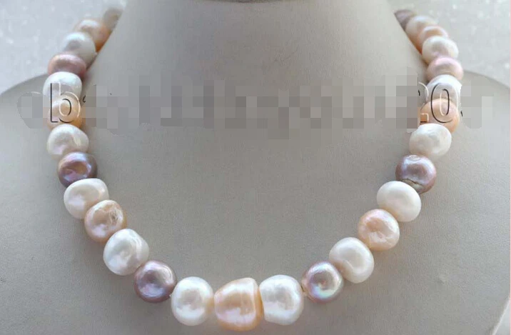 

FREE SHIPPING 18" Genuine Natural 11-16mm Multicolor Baroque Pearl Necklace #f1728!