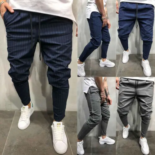 

2019 New IN Fashion Men's Slim Fit Urban Straight Strip Leg Trousers Casual Pencil Jogger Cargo Pants