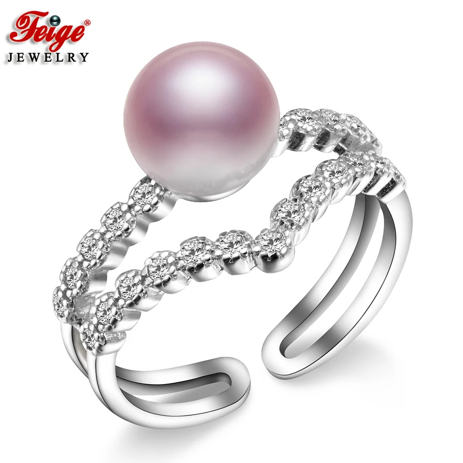 

Trendy Natural Pearl Ring for Women Anniversary Jewelry Gifts 8-9MM Purple Freshwater Pearl Ring Fine Jewelry Dropshipping FEIGE