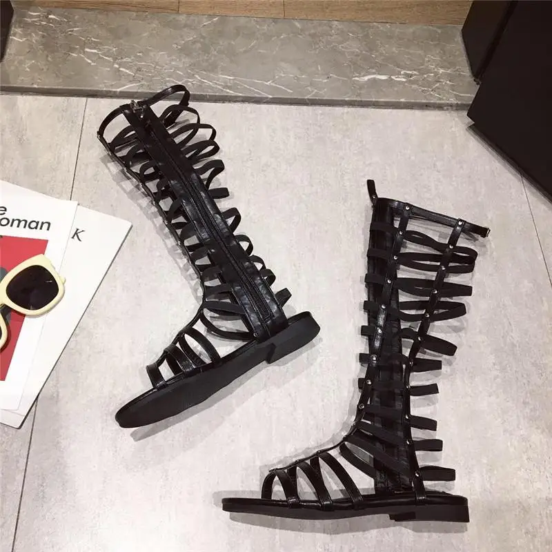 

summer boots women 2019 over knee boots womens leather shoes fashion Zipper Roman style size 35-40
