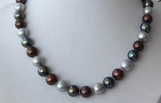 

Jew3096 stunning big round gray black coffee freshwater cultured pearl necklace (A0511)