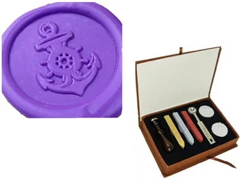 

Vintage Fancy Anchor Wheel Custom Picture Logo Wedding Invitation Wax Seal Sealing Stamp Sticks Melting Spoon gift Box Set Kit