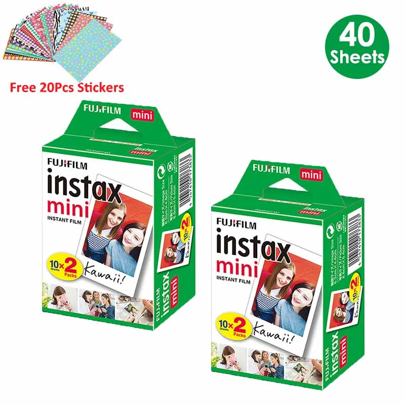 Fujifilm Instax Mini Film White 10 20 40 60 80 100 Sheets For FUJI Instant Photo Camera Mini 11 Mini 9 8 7s 70 + Free Stickers 