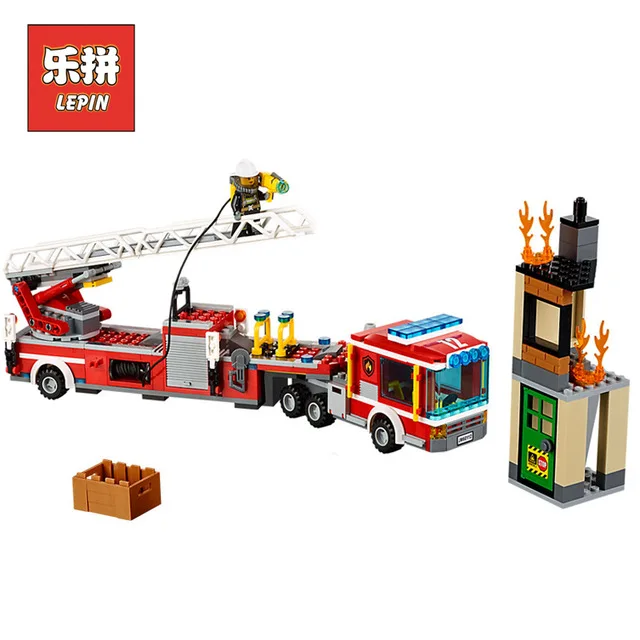 

Lepin 02086 City Fire Police Truck the Fire Engine Building Blocks Compatible 60112 Model Firefighter figure Bricks children Toy