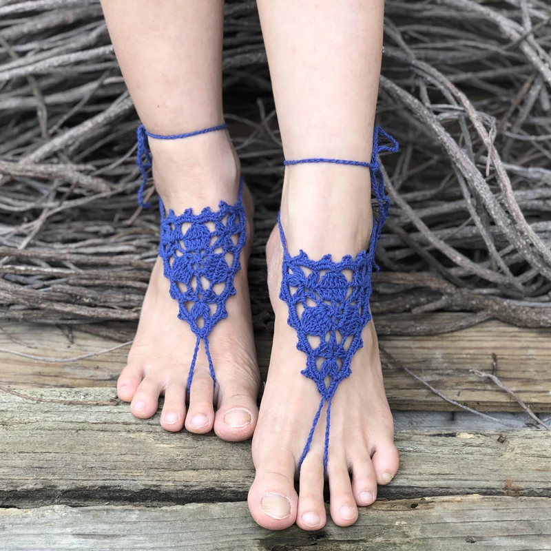 Wedding accessories Crochet Barefoot Sandals Beach Pool Wear Toe Ring Anklet Nude shoes Foot jewelry Victorian Lace Yoga Shoes Bridal Anklet