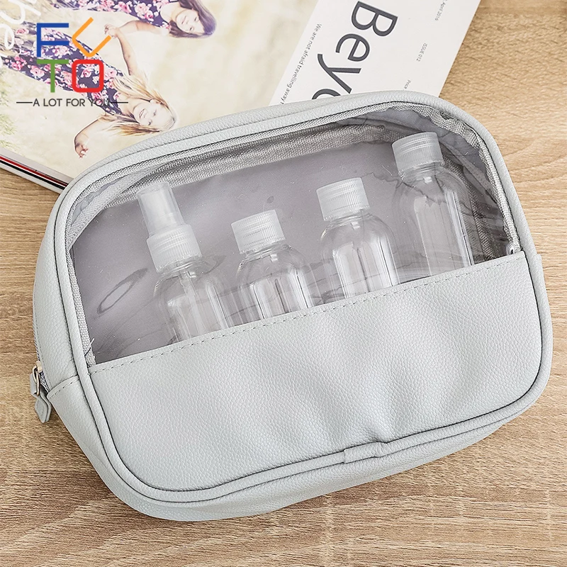 

4pcs/Set Portable Travel Bottles Bag Set 100L Empty Cosmetics Shampoo Container Refillable Bottles With PU Toiletry Pouch Bag