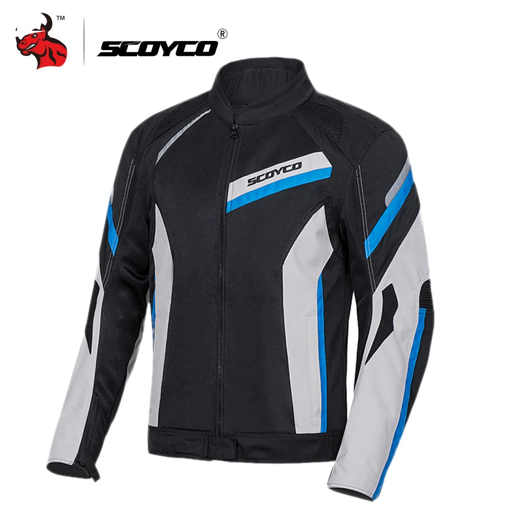 SCOYCO мотоциклетная куртка летняя сетчатая мотоциклетная куртка Защитное снаряжение Светоотражающая мотоциклетная защита Броня мужская куртка для мотокросса - Цвет: blue jacket