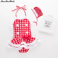 Лидер продаж года; летние детские купальники в красную и белую клетку; одежда для маленьких девочек; пляжная одежда; Купальник; слиток сзади; пляжный купальник для спа