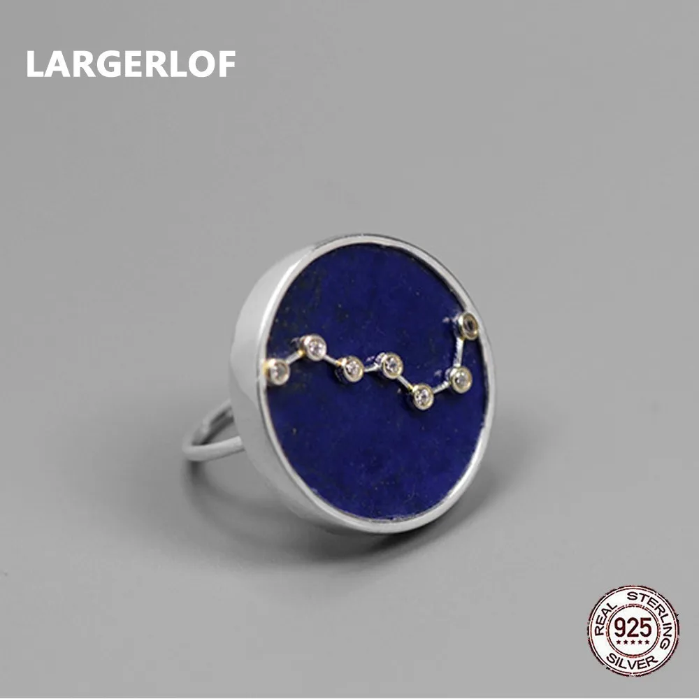 

LARGERLOF Lapis Rings Sterling Silver 925 Jewelry Blue Fine Jewelry Handmade Ring Women Vintage Round Ring RG57028