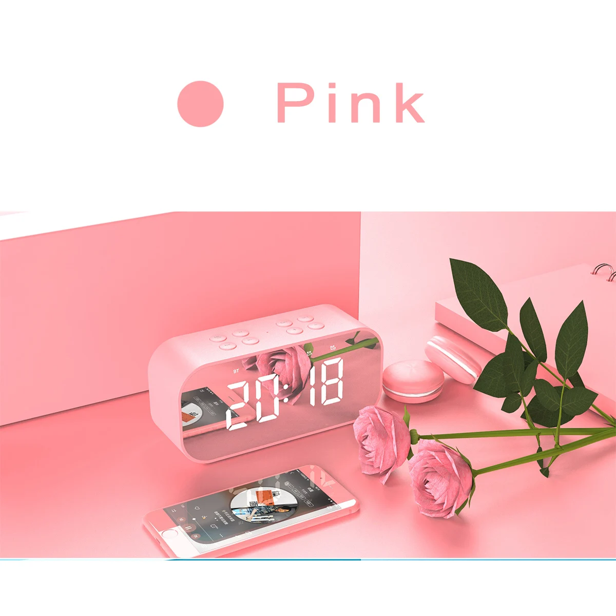 

BT501 Portable Speaker Wireless Bluetooth Speaker with Alarm Clock mirror Column Subwoofer Music Sound LED wireless luxurio