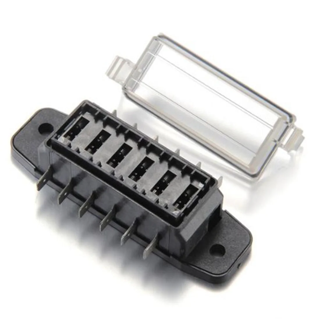 Description:6 way fuse box.6 in and 6 out, suitable for mini tip blade fuse, maximum load 45A, maximum load 15A per way.Voltage 12V. Package includes: