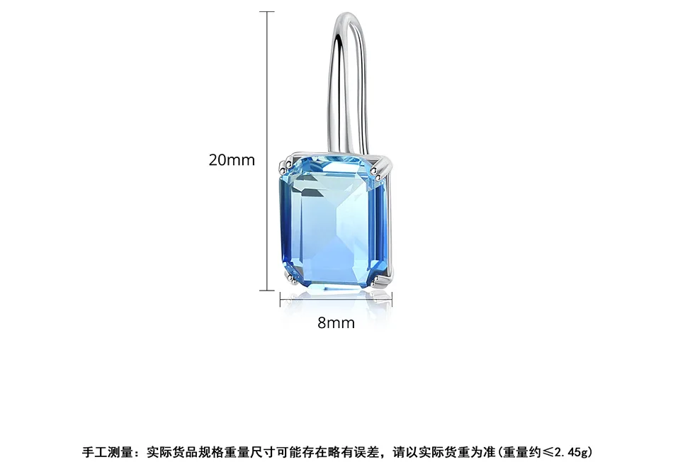 Простые висячие серьги квадратной формы с фианитом голубого цвета для женщин, модные вечерние серьги для свиданий, рождественский подарок