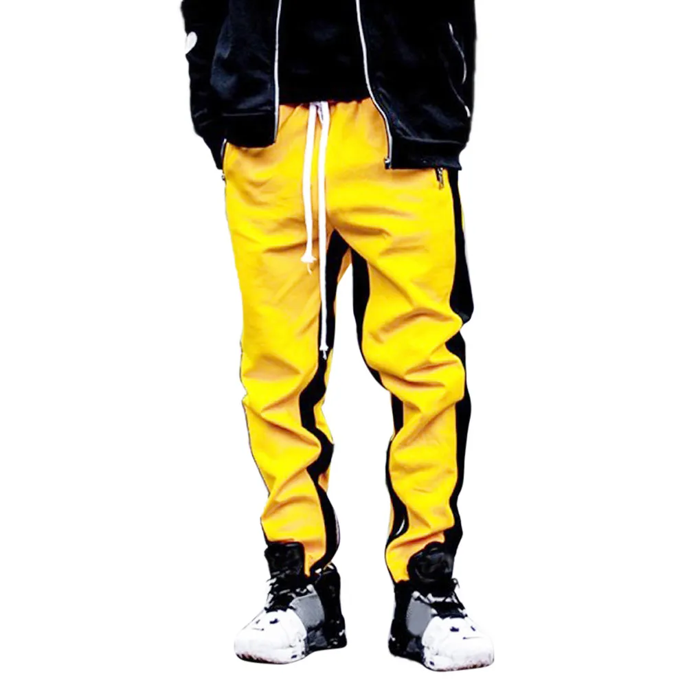 Модные мужские комбинезоны в полоску с карманами; повседневные спортивные рабочие Брюки с карманами; повседневные брюки-карго; мужские спортивные брюки для бега; эластичные брюки - Цвет: Yellow