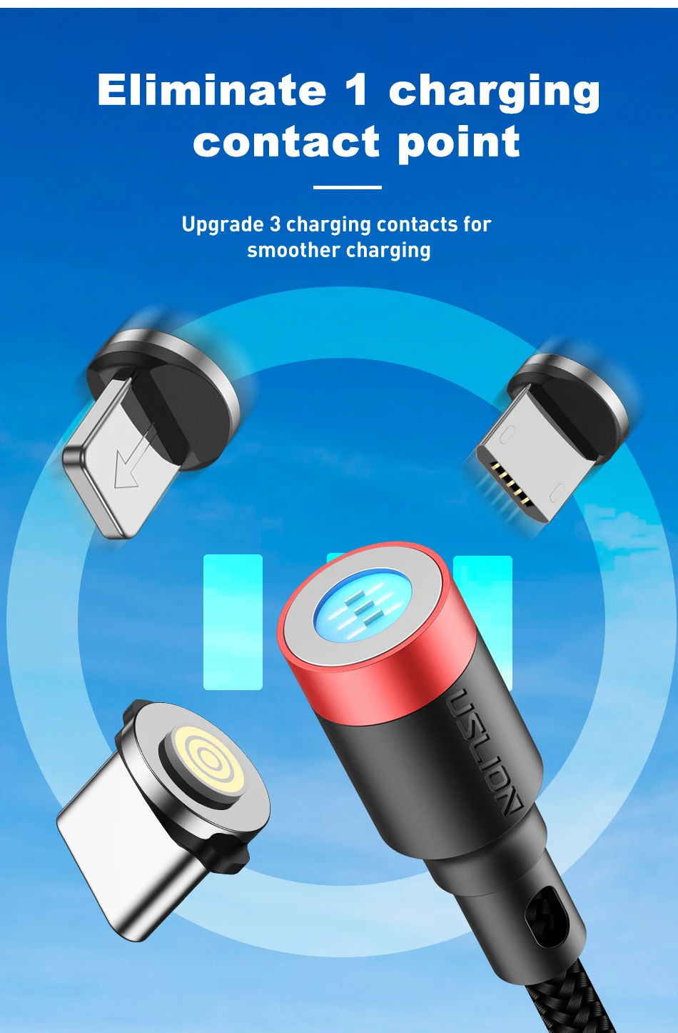 USLION 3A Магнитный кабель для быстрой зарядки Micro usb type C для iPhone huawei samsung Xiaomi кабель провод type-C Магнитный кабель для зарядного устройства