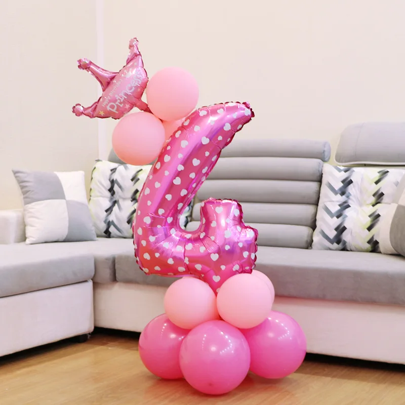 1 комплект 32 дюймов цифры фольгированные шары цифры воздушный шар Дети День рождения фестиваль Вечеринка юбилей Корона Декор поставки - Цвет: Pink 4