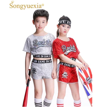 

Songyuexia Children Cheerleading dancewear New Sequins Jazz Modern Hip-HOP stage dance Costumes boy and girl 3colors